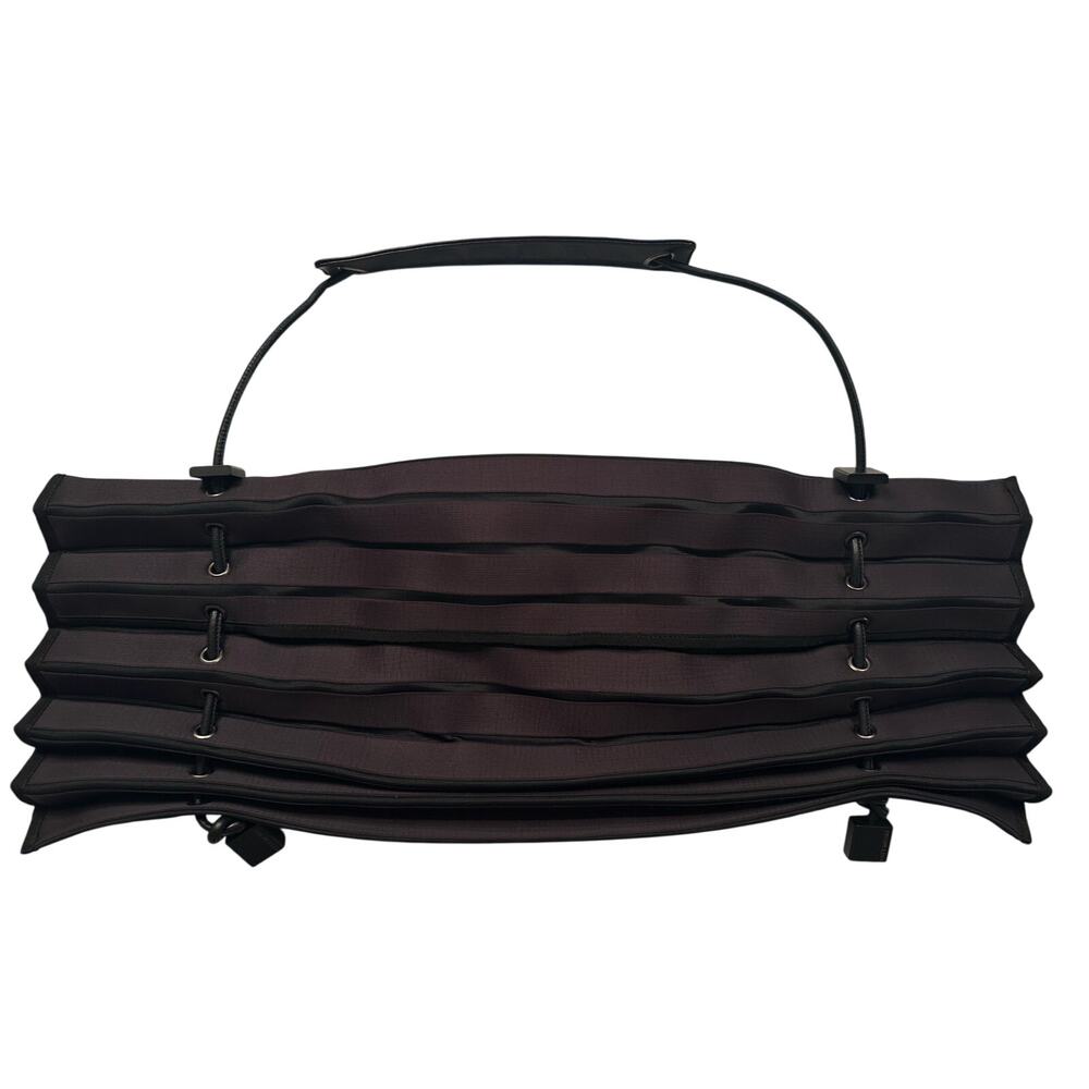 rare Issey Miyake Pleats Please Accordion Drawstring Bag Dark Brown/Black Purse